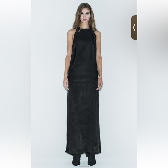 Zara Black Open back Slit Hem Halter neck Long Dress LIMITED EDITION size XS NWT - Picture 1 of 16